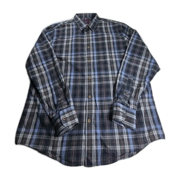 UNTUCKit Mens 2XL NAVY CHECK Wrinkle Free Button Up Long Sleeve Dress Shirt - Picture 3 of 7